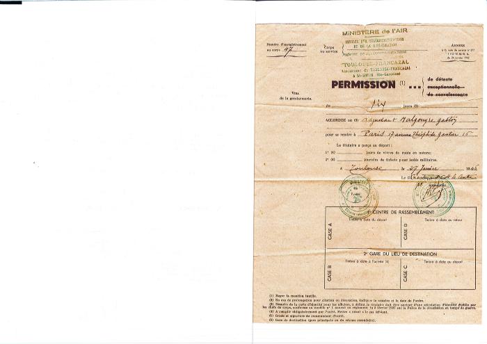 Permission de détente de Gaston Malgouyre en 1946