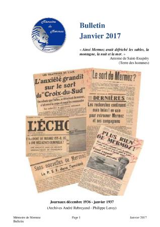 Mémoire de Mermoz.  Bulletin d'information janvier 2017