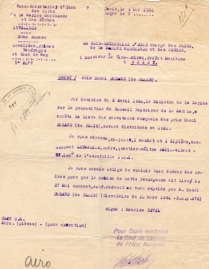 lettre du 4/05/1926