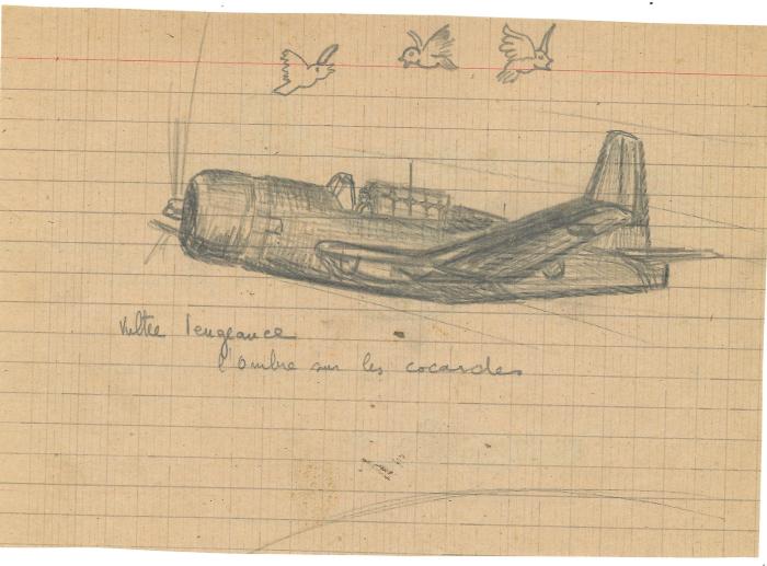 Dessin au crayon d'un bombardier en piqué A-31 Vengeance (16 S CRDA 3-24)